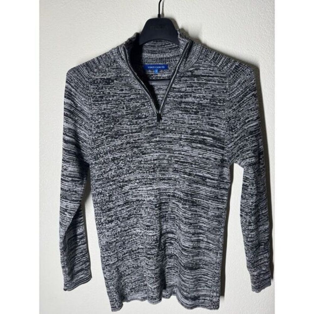 Vince‎ Camuto Men's XL 1/4 Zip Ribbed Stretch Sweater Gray Black Melange M